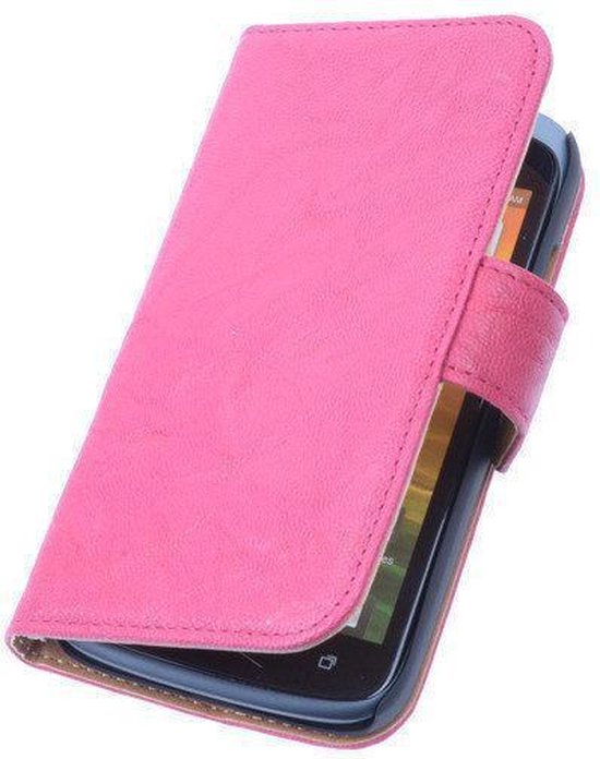 BestCases Fuchsia HTC Desire 210 Stand Luxe Echt Lederen Book Wallet Hoesje