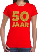 50 Jaar gouden glitter verjaardag t-shirt rood dames XS