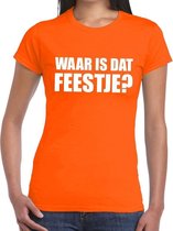 Waar is dat feestje dames T-shirt oranje M