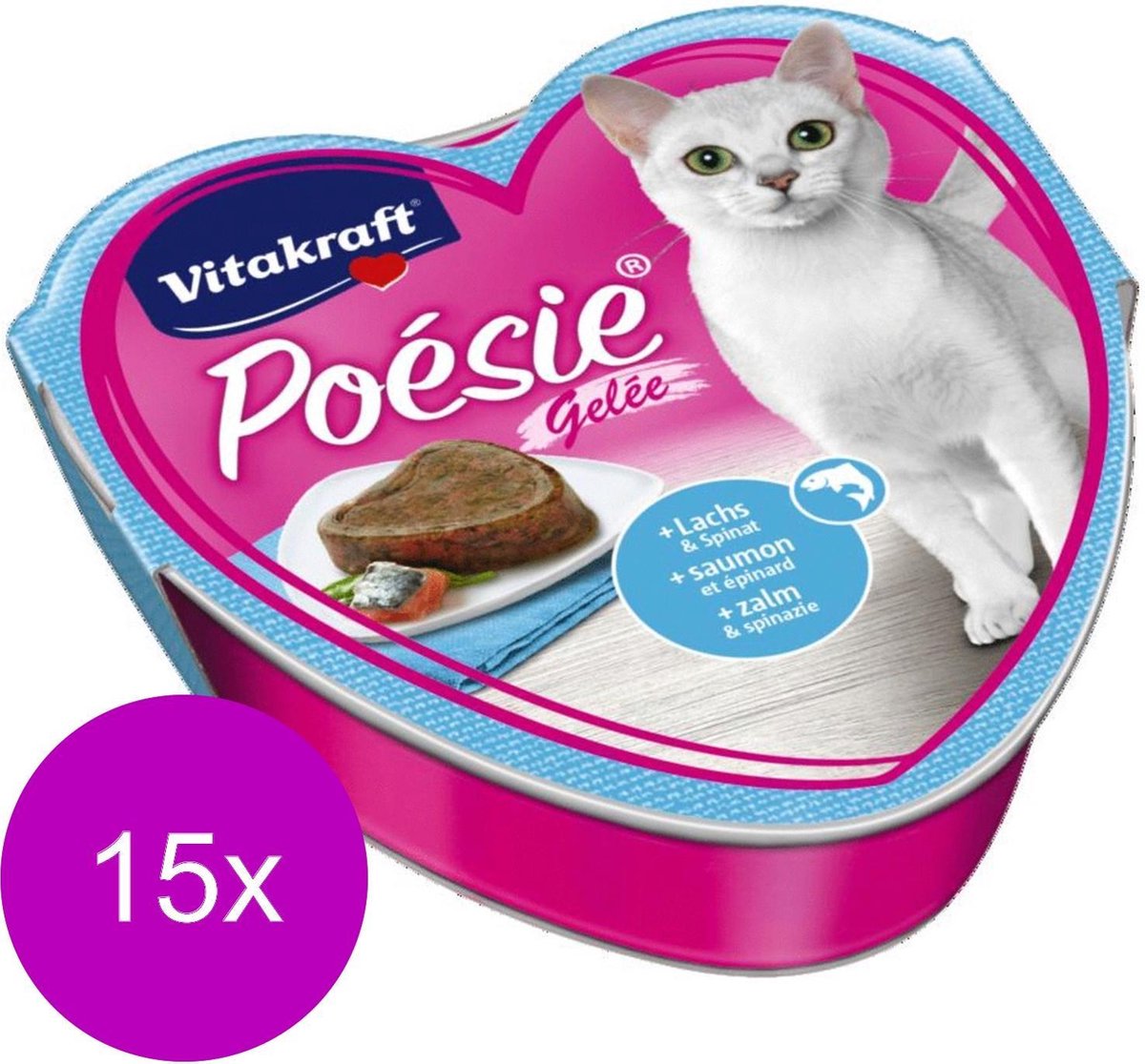Vitakraft Vitakraft Poésie Gelei Alu 85 g - Kattenvoer - 15 x Zalm&Spinazie