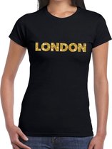 London goud glitter tekst t-shirt zwart dames XS
