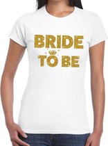 Bride to Be gouden glitter tekst t-shirt wit dames - dames shirt Bride to Be - Vrijgezellenfeest kleding L