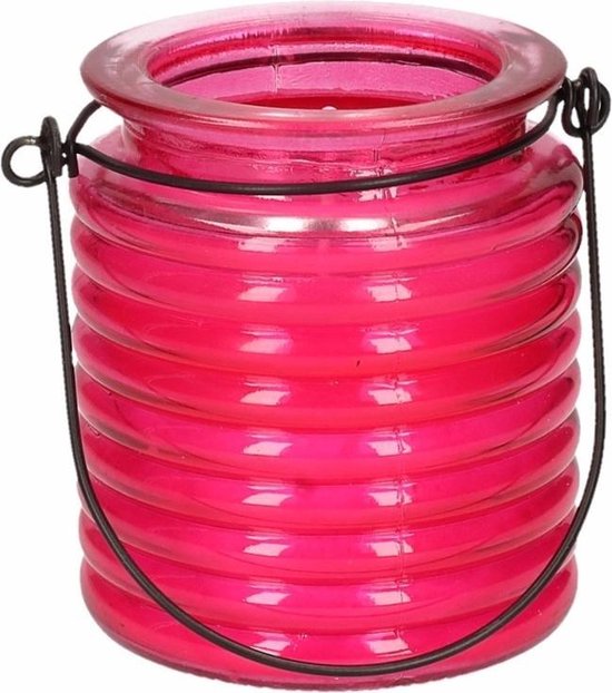Citronellakaars in roze geribbeld glas 7,5 cm