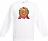Kerst sweater voor kinderen met rendier Rudolf print - wit - jongens / meisjes sweater 3-4 jaar (98/104)