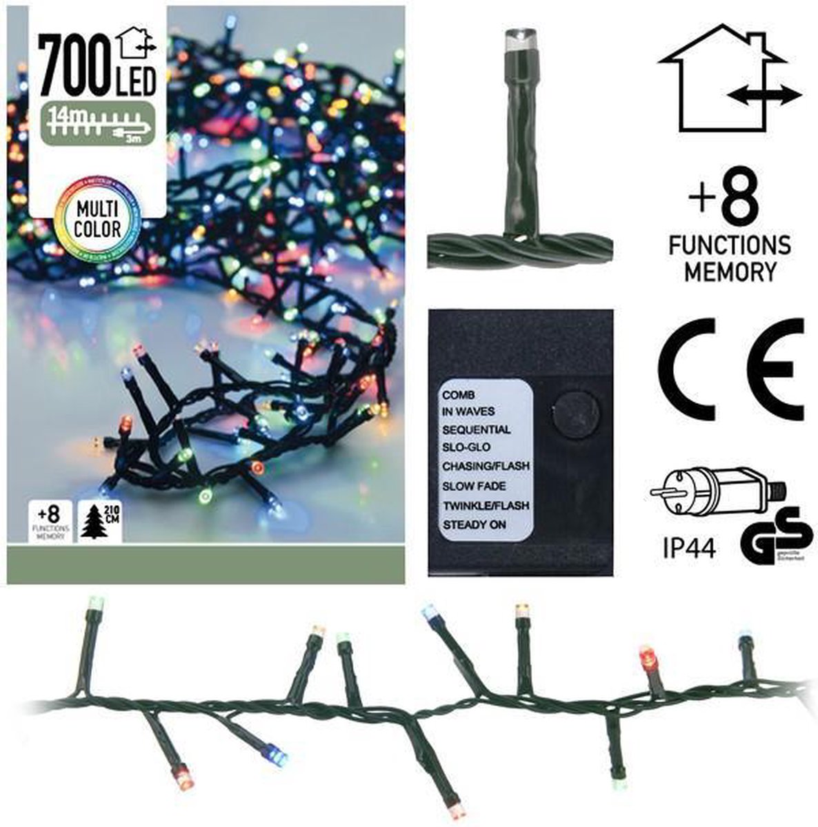 Clusterverlichting / Kerstverlichting / Kerstboomverlichting / Lichtsnoer - Meerkleurig - 14 Meter
