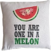 Sierkussenhoes met tekst "You are one in a Melon" MIA - Wit / Rood / Groen - 40 x 40 cm