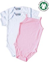 Link Kidswear Meisjes 3-pack Romper GOTS - Wit En Babyroze - Maat 74/80