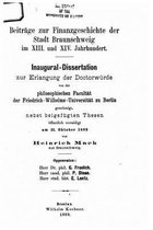 Beitrage zur Finanzgeschichte der Stadt Braunschweig im XIII. und XIV. Jahrhundert