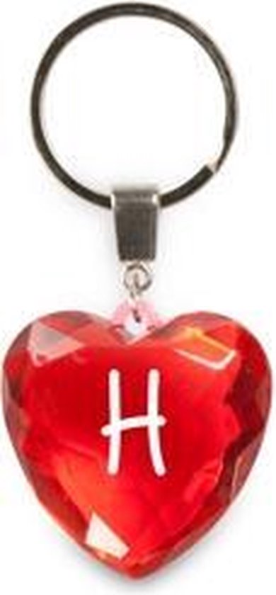 sleutelhanger - Letter H - diamant hartvormig rood