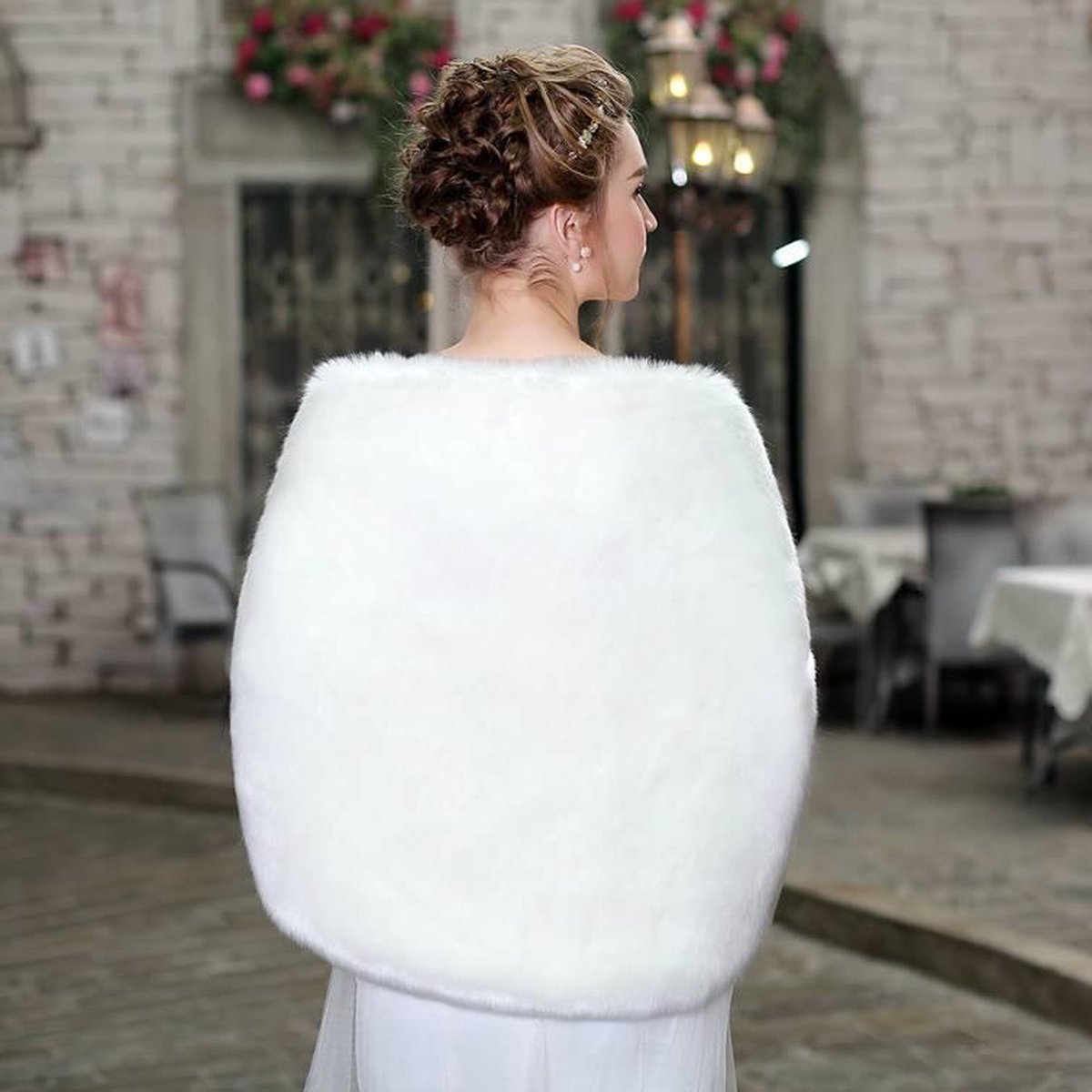 Icegrey Winterjas van synthetisch nertsbont voor bruid bolero met 3/4 mouwen en voering sjaal stola cape voor feest bruiloft wit ivoor