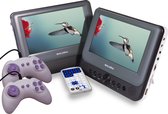 Salora DVP9048TWIN+GC - Portable DVD speler - 2 schermen (9 inch) - Accu - USB - SD - Games - Accessoires