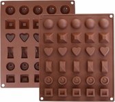 Siliconen Chocoladevorm Mal - 30 chocolaatjes - 6 verschillende vormen - praline/snoep/chocolade vorm