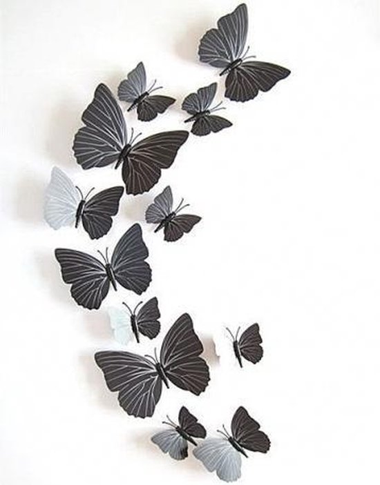 3D Vlinders Muurstickers (Zwart) - Vlinder Muursticker | bol.com