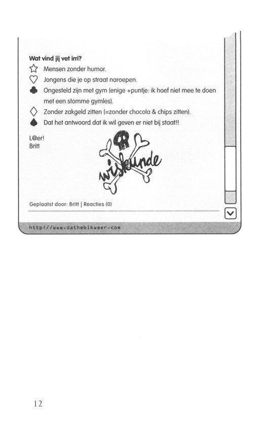 Een screenshot van een blogbericht met een lijst van dingen die iemand irritant vindt. Inclusief een tekening van een doodskop met gekruiste botten en het woord 'wiskunde'.