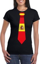 Zwart t-shirt met Spanje vlag stropdas dames S