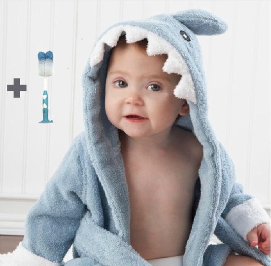 Baby badjas - badjas blauwe haai, badjas voor baby - 3-12 maanden