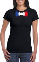 Zwart t-shirt met Franse vlag strikje dames - Frankrijk supporter S