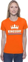 Oranje Kingsday met een kroon shirt dames L