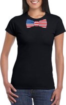 Zwart t-shirt met Amerikaanse vlag strikje / vlinderdas dames - Amerika supporter M