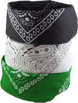 Femur - 3Pack Vintage Bandana – Boeren Zakdoek Hoofdband Classic Paisley Accessoires Sport - Zwart Wit Groen