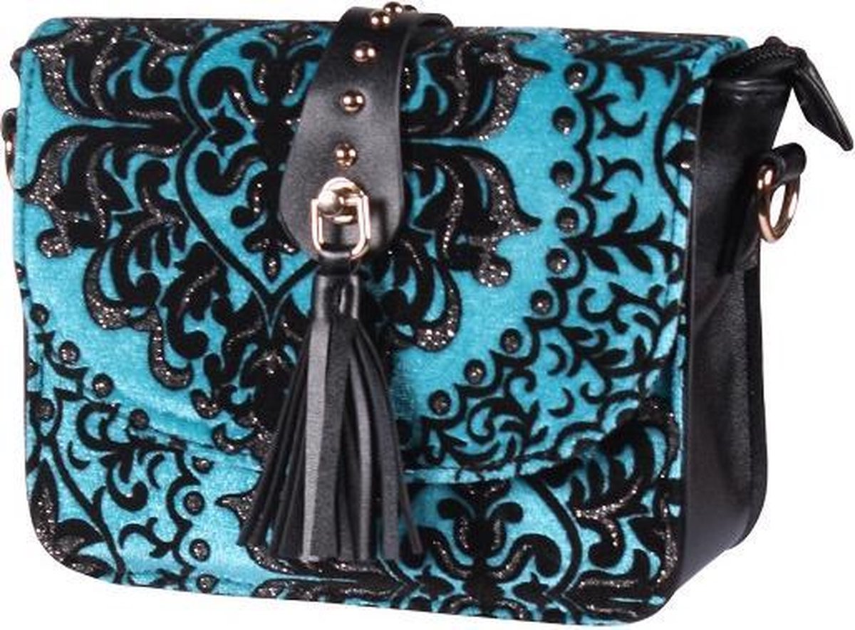 Tasje deluxe ''Claudia'' Brokaat Turqoise/Zilver