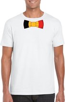 Wit t-shirt met Belgie strikje heren - Belgie supporter S