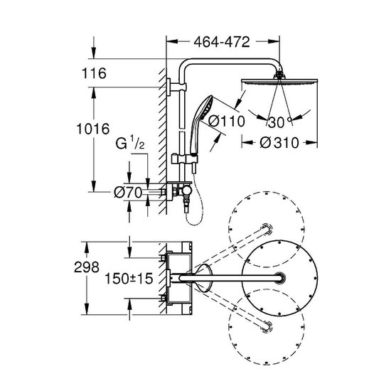 GROHE Vitalio Joy XXL Douchesysteem met thermostaatkraan en douchetray