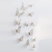3D Vlinders Muurstickers Zilver - (met Kant en metaal uitzicht) Vlinder Muursticker