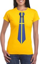 Geel t-shirt met Zweden vlag stropdas dames L