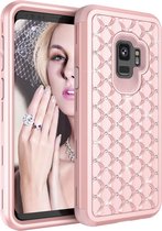 Extra Stevige Luxe Shockproof Glitter Back Cover voor Samsung Galaxy S9 - Armor Case met 360º Bescherming - Roze met Diamanten Hoesje - 3 in 1 Hybrid