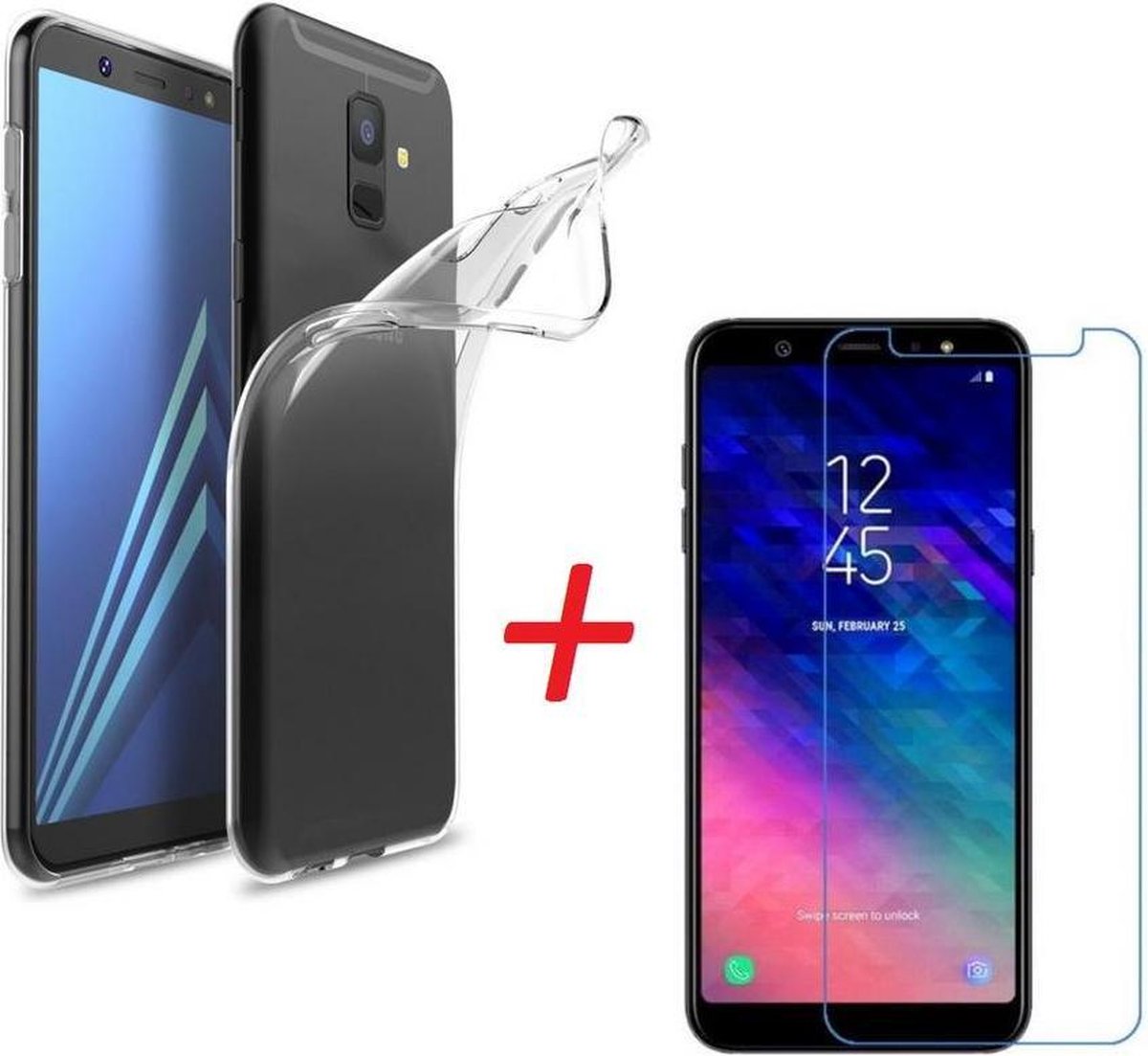 Samsung Galaxy J6 (2018) Hoesje Transparant TPU + Glazen Screenprotector