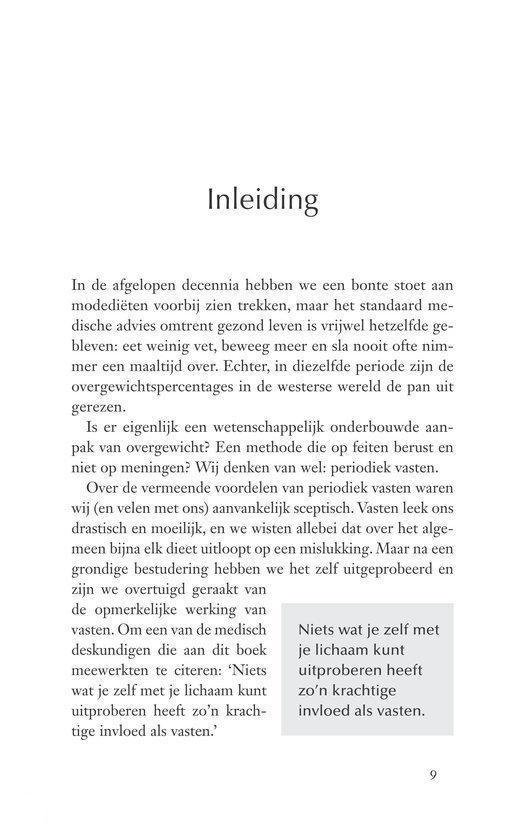 Tekst: 'Inleiding' over het dieet. Een quote in een kader: 'Niets wat je zelf met je lichaam kunt uitproberen heeft zo'n krachtige invloed als vasten.'
