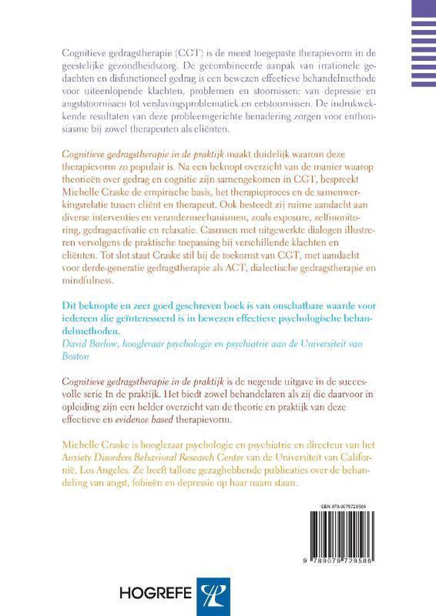 Achterkant van het boek 'Cognitieve gedragstherapie in de praktijk' met een ISBN.