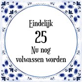 Verjaardag Tegeltje met Spreuk (25 jaar: Eindelijk 25! nu nog volwassen worden! + cadeau verpakking & plakhanger