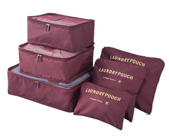 Packing cubes set - koffer of tas organizer - inpak zakken - wijnrood