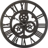 Klok - Zwart met Tandwielen - 45 CM - Houten Wandklok Mechanic