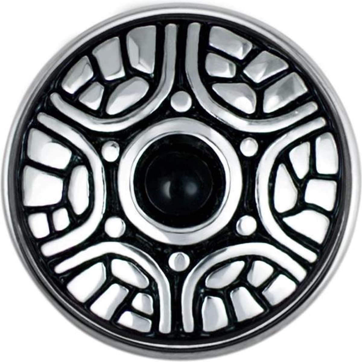 Quiges - Dames Click Button Drukknoop 18mm Schild Ornament met Zwart Faux Parel - EBCM025