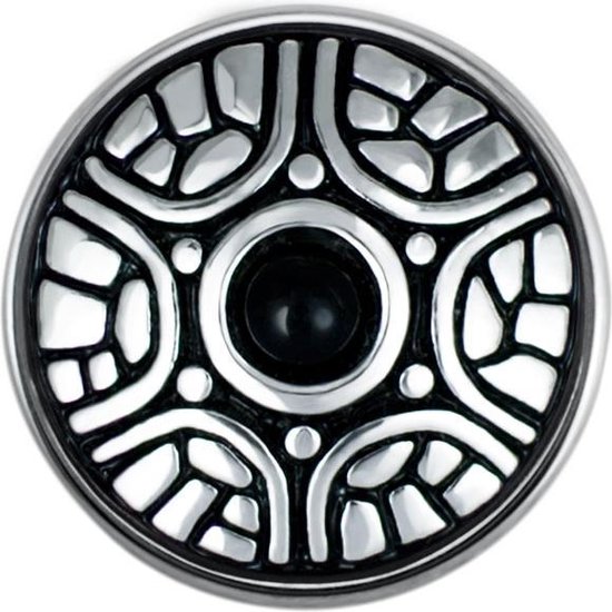 Quiges - Dames Click Button Drukknoop 18mm Schild Ornament met Zwart Faux Parel - EBCM025