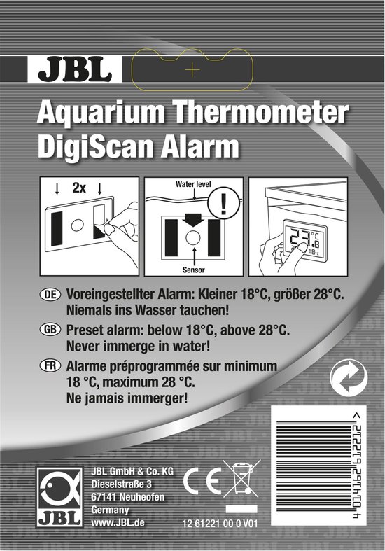 JBL Aquariumthermometer DigiScan Alarm Digitale aquariumthermometer met  sticker en