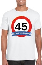 Verkeersbord 45 jaar t-shirt wit heren L