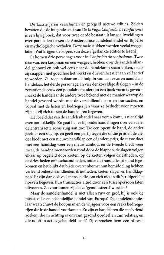 Boekpagina met tekst over de geschiedenis van de aandelenhandel en de handel in het algemeen. Bevat paginanummer "11".
