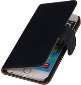 Apple iPhone 6 Plus - Echt Leer Bookcase Donker Blauw - Lederen Leder Cover Case Wallet Hoesje