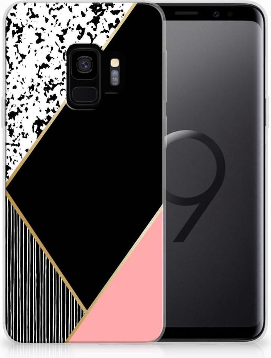 Samsung Galaxy S9 TPU Hoesje Zwart Roze Vormen