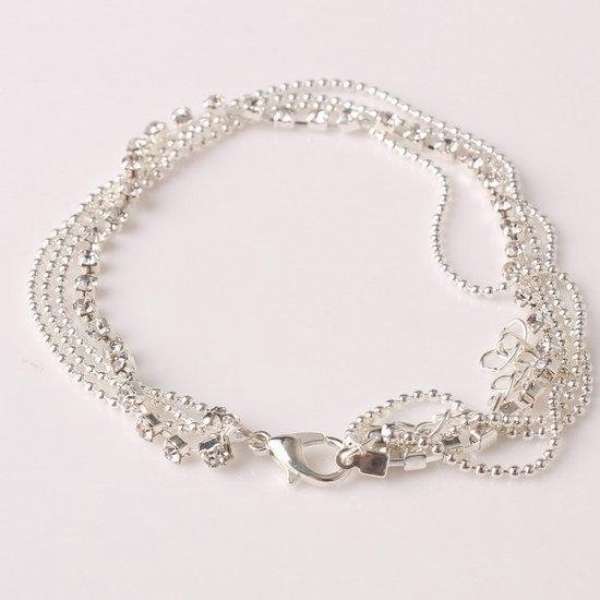Enkelbandje vier rijen strass - Bolletjes enkelbandje - verstelbaar tot 26 cm