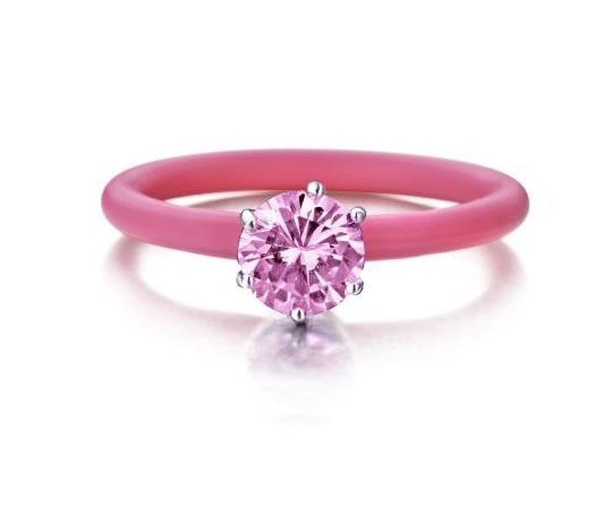 Colori 4 RNG00016 Siliconen Ring met Steen - Zirkonia 6 mm - One-Size - Roze