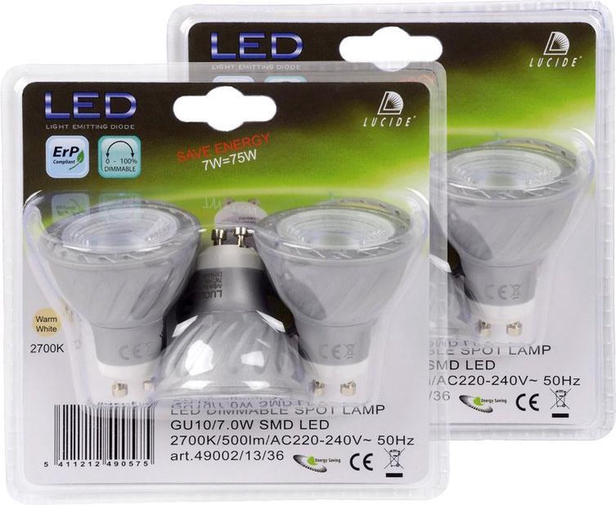 LUCIDE 6x LED spot | 7 watt | DIMBAAR | GU10 | warm wit | 2700K | 6 STUKS |  bol.com