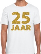 25 jaar goud glitter verjaardag/jubileum kado shirt wit heren M