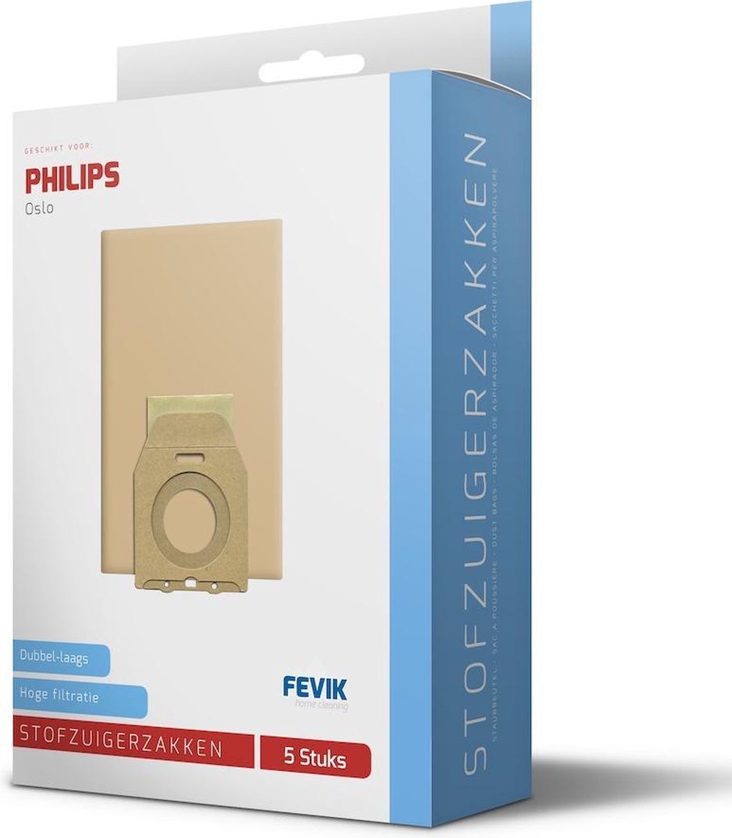 Fevik Stofzuigerzakken geschikt voor Philips Oslo 5 stuks - papier