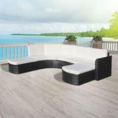 Loungeset poly rattan zwart 16-delig  (incl. Fleecedeken)