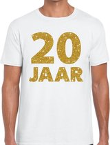 20 jaar goud glitter verjaardag/jubileum kado shirt wit heren S